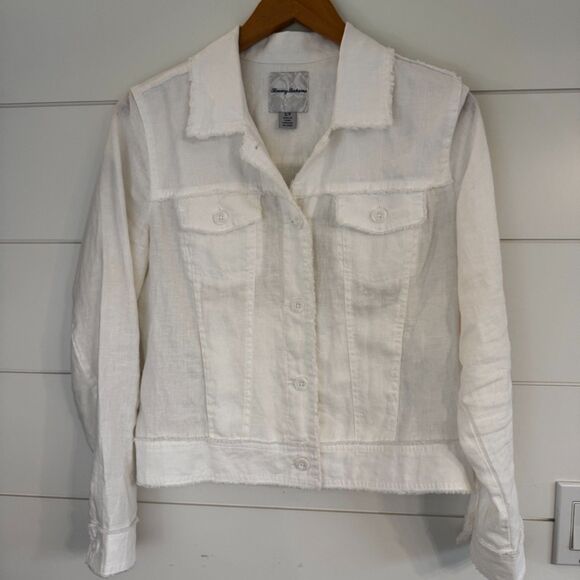 Tommy Bahama Two Palms Linen Jacket White Raw Edge Summer Coastal Timeless Small - Picture 13 of 16